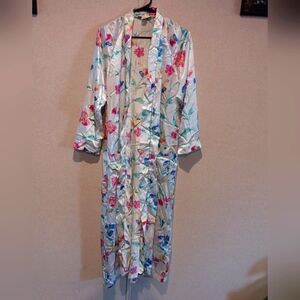 Vintage Christian Dior Robe Satin Jacquard Floral Print Bathrobe Cover Up Size M